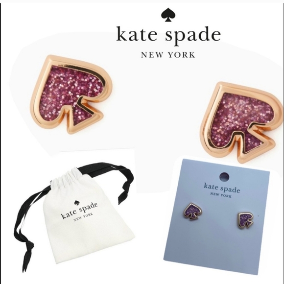 Kate Spate Jewelry - Kate Spade Gold Pink Purple Glitter Enamel Logo Stud Earrings